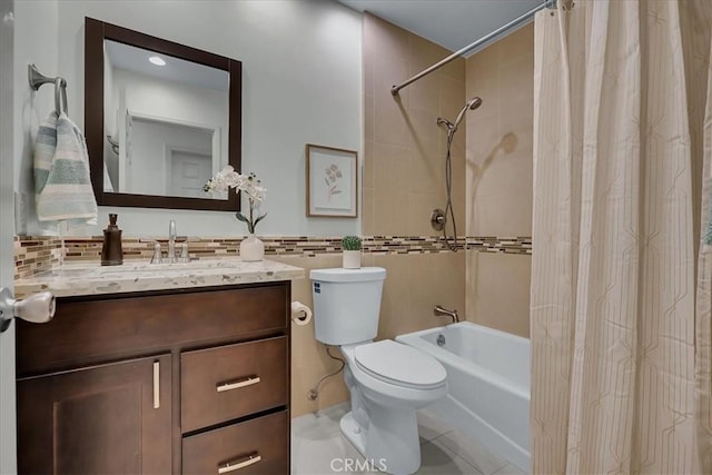 124 Marion Blvd, Fullerton, CA 92835 - full bath with tile walls, vanity, and shower / bath combo with shower curtain