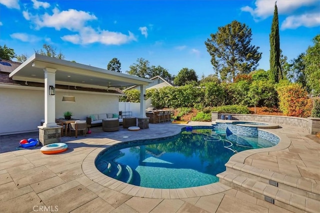 124 Marion Blvd, Fullerton, CA 92835 - view of pool with an in-ground hot tub, a patio, and an outdoor hangout area