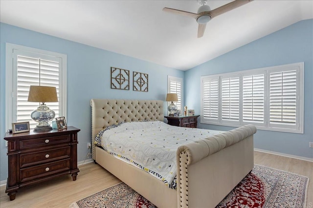 1601 Sapphire, Carlsbad, CA 92011 - bedroom featuring wood finished floors, lofted ceiling, and a ceiling fan