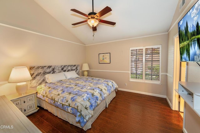 3762 Via Pacifica Walk, Oxnard, CA 93035 - bedroom with lofted ceiling, wood finished floors, crown molding, and a ceiling fan