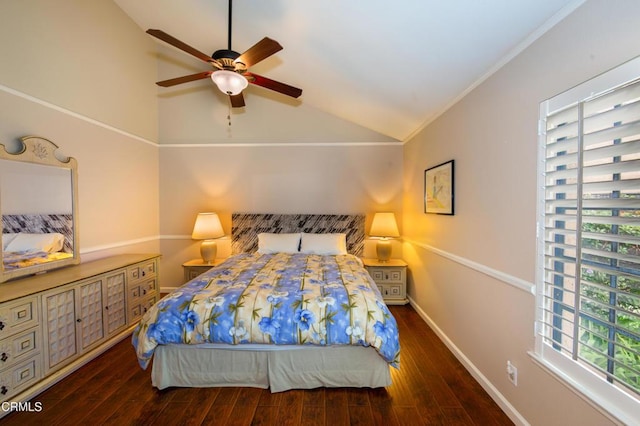 3762 Via Pacifica Walk, Oxnard, CA 93035 - bedroom with ornamental molding, vaulted ceiling, wood finished floors, and ceiling fan