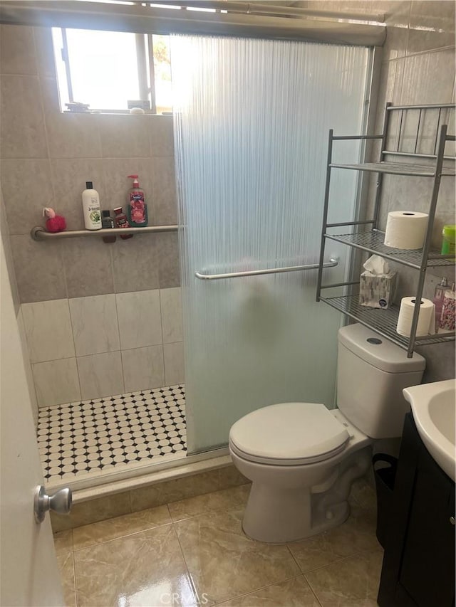 26832 6th St, Highland, CA 92346 - bathroom featuring vanity, a stall shower, and tile patterned flooring