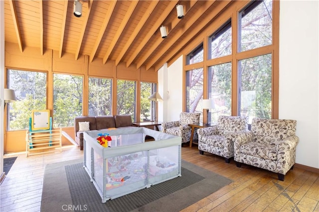 7205 Summertime Ln, Culver City, CA 90230 - sunroom featuring wood ceiling, hardwood / wood-style floors, and a deck