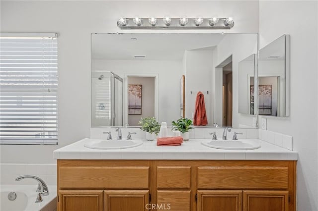 1757 Pierce Ln, Placentia, CA 92870 - full bathroom with double vanity, a garden tub, and a shower stall