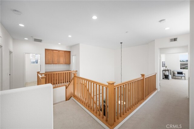 420 Augusta Ln, Placentia, CA 92870 - corridor featuring an upstairs landing, light carpet, and recessed lighting