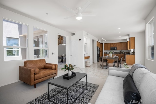 420 Augusta Ln, Placentia, CA 92870 - living area with a ceiling fan and recessed lighting