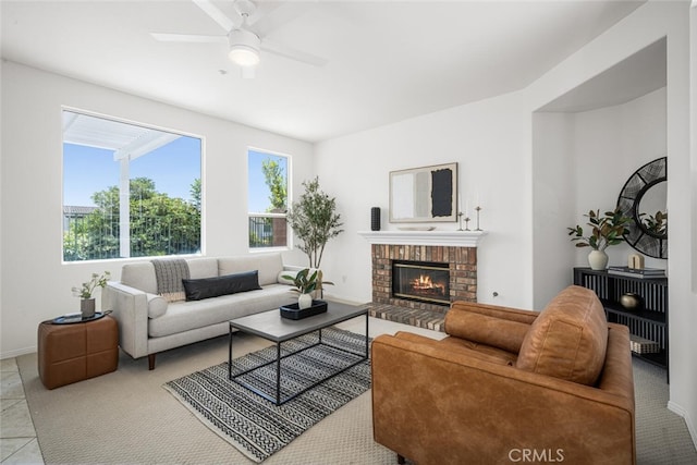 420 Augusta Ln, Placentia, CA 92870 - living area with a fireplace and ceiling fan