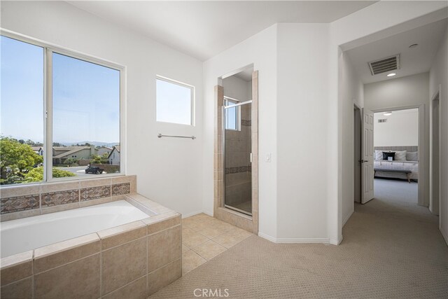 420 Augusta Ln, Placentia, CA 92870 - full bathroom with a garden tub, connected bathroom, a shower stall, and tile patterned floors