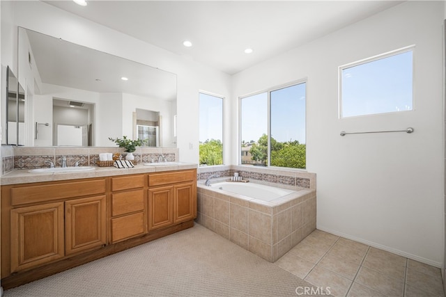 420 Augusta Ln, Placentia, CA 92870 - full bathroom with double vanity, a garden tub, recessed lighting, and tile patterned floors