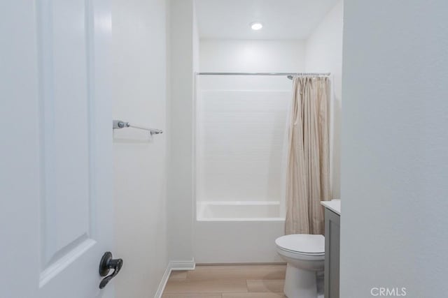 27474 Quiet View Pl, Valencia, CA 91381 - full bath with vanity, shower / bath combination with curtain, and wood finished floors