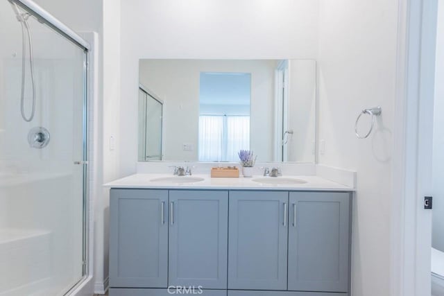 27474 Quiet View Pl, Valencia, CA 91381 - bathroom featuring a stall shower and double vanity