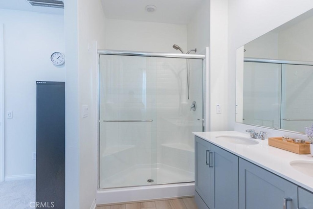27474 Quiet View Pl, Valencia, CA 91381 - full bathroom featuring a shower stall and double vanity