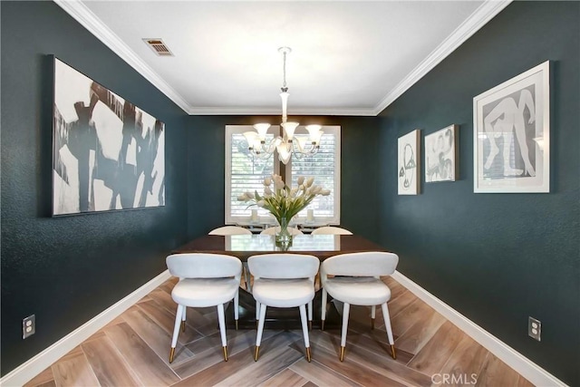 3090 Mangular Ave, Corona, CA 92882 - dining room with a chandelier, crown molding, and wood finished floors