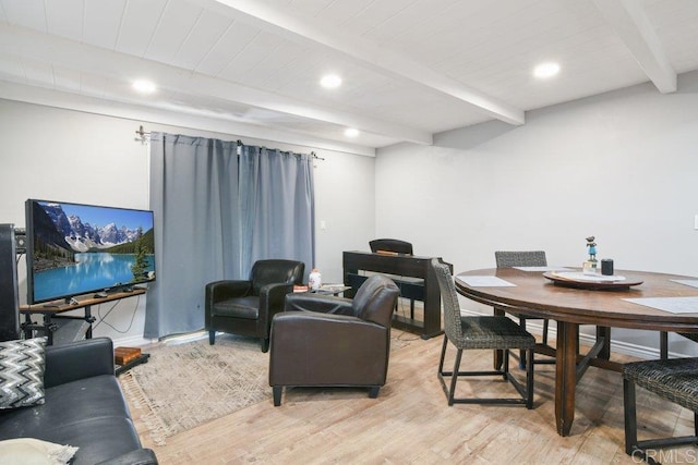1736 Bellington Ln, Fallbrook, CA 92028 - living area with beamed ceiling, light wood-style flooring, and recessed lighting