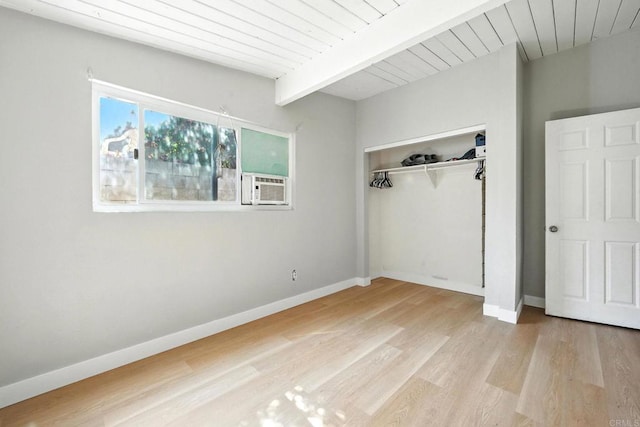9738 Jamacha Blvd, Spring Valley, CA 91977 - unfurnished bedroom with wood finished floors, a closet, a wooden ceiling with exposed beams, and cooling unit