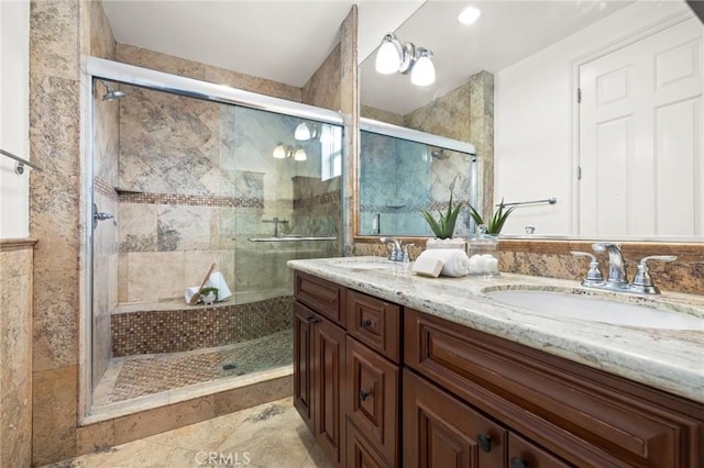 2620 Huntington Ln, Redondo Beach, CA 90278 - full bathroom with double vanity, a stall shower, and recessed lighting