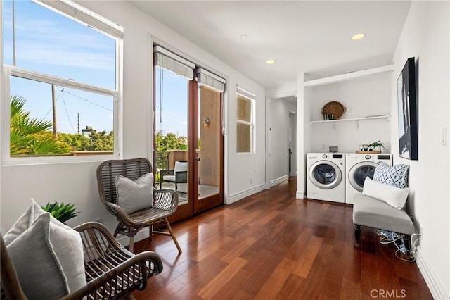 2620 Huntington Ln, Redondo Beach, CA 90278 - laundry area with independent washer and dryer, wood finished floors, french doors, and recessed lighting