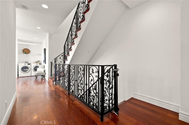 2620 Huntington Ln, Redondo Beach, CA 90278 - staircase with wood finished floors, independent washer and dryer, and recessed lighting