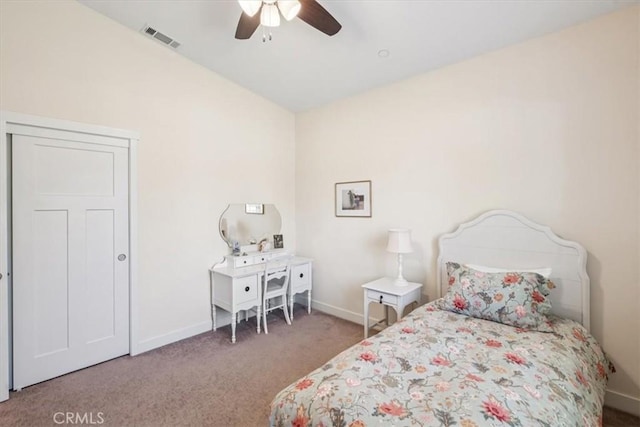 232 Loretta Way, Calimesa, CA 92320 - carpeted bedroom with baseboards and a ceiling fan