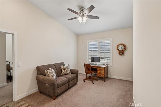 232 Loretta Way, Calimesa, CA 92320 - carpeted office space featuring a ceiling fan and baseboards