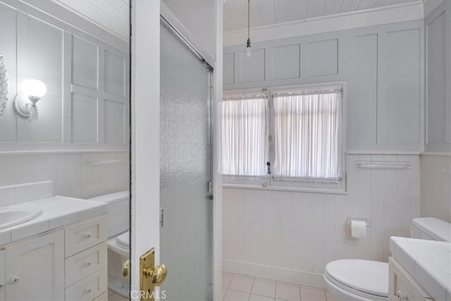 625 High Dr, Laguna Beach, CA 92651 - bathroom with vanity, a stall shower, and tile patterned floors
