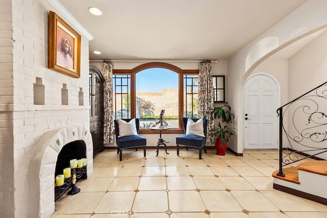 34283 Via Lopez, Dana Point, CA 92624 - living area with recessed lighting, stairway, light flooring, and arched walkways