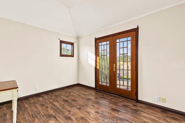 34283 Via Lopez, Dana Point, CA 92624 - entryway with french doors, lofted ceiling, wood finished floors, and crown molding