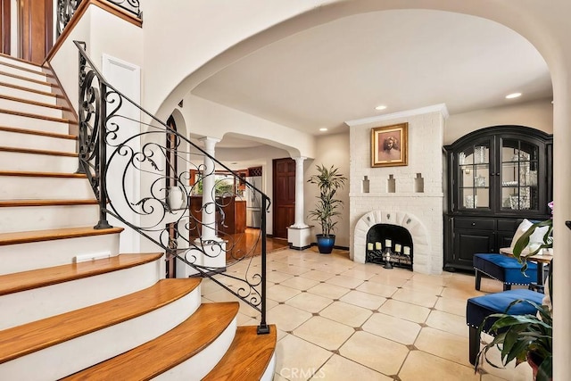 34283 Via Lopez, Dana Point, CA 92624 - entryway with arched walkways, decorative columns, stairway, and recessed lighting