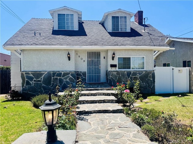 1809 S 5th St, Alhambra, CA 91803 - view of front of property featuring a chimney, stucco siding, stone siding, and a shingled roof