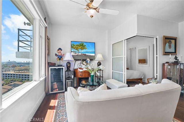 360 W Ocean Blvd Unit 1103, Long Beach, CA 90802 - living area featuring dark wood-style flooring and a ceiling fan
