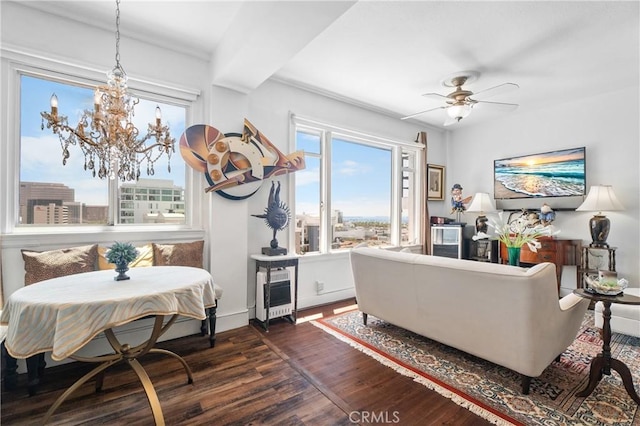 360 W Ocean Blvd Unit 1103, Long Beach, CA 90802 - living area featuring dark wood-style floors, healthy amount of natural light, and ceiling fan