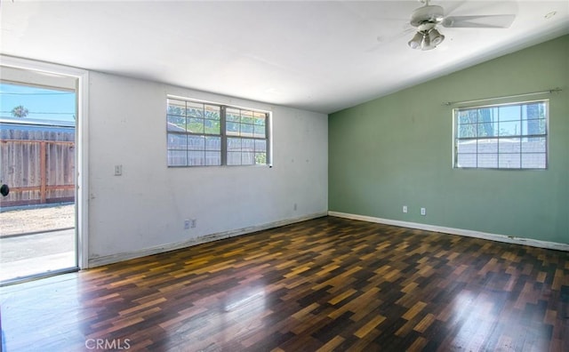 267 E 16th St, Costa Mesa, CA 92627 - empty room featuring wood finished floors, lofted ceiling, and a ceiling fan