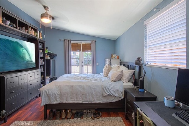 267 E 16th St, Costa Mesa, CA 92627 - bedroom featuring lofted ceiling, dark wood finished floors, and ceiling fan