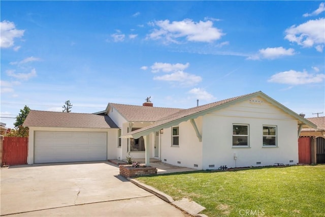 1347 W Princeton St, Ontario, CA 91762 - ranch-style home featuring crawl space, a garage, driveway, and stucco siding