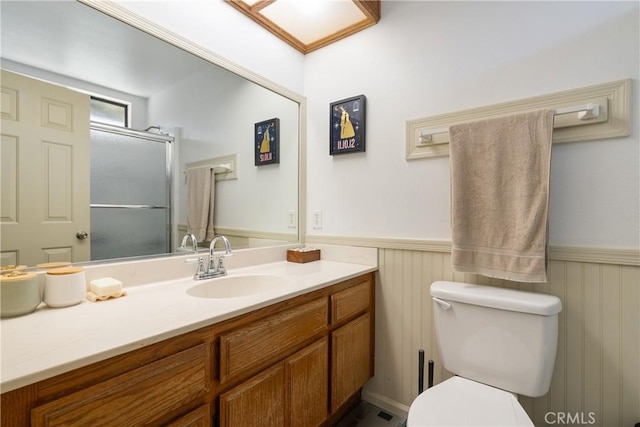 304 S Minnesota Ave, Glendora, CA 91741 - bathroom with a wainscoted wall, vanity, and an enclosed shower