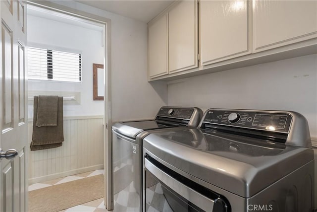304 S Minnesota Ave, Glendora, CA 91741 - laundry area with cabinet space, washer and dryer, and wainscoting