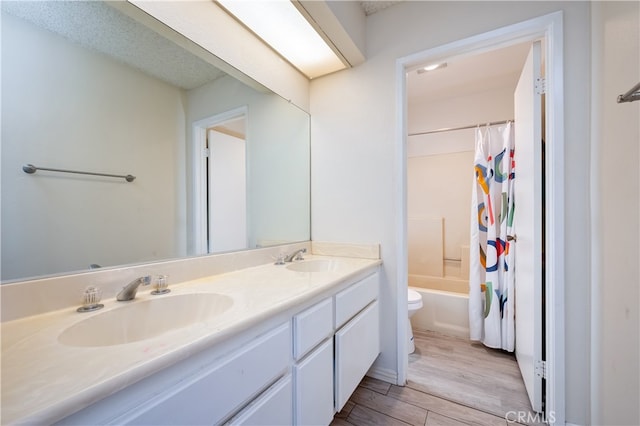 818 Live Oak Pl, Corona, CA 92882 - full bathroom with double vanity, wood finished floors, and shower / bathtub combination with curtain