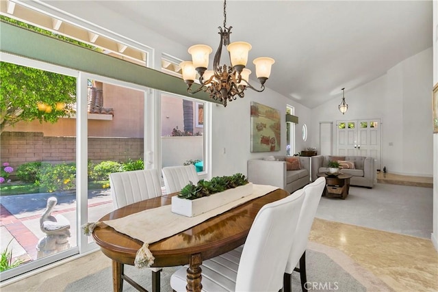 23256 Arelo Ct, Laguna Niguel, CA 92677 - dining room featuring a chandelier and lofted ceiling