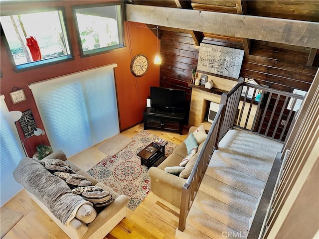 9312 Mountain Meadow Rd, Shingletown, CA 96088 - living area with wood walls and wood finished floors