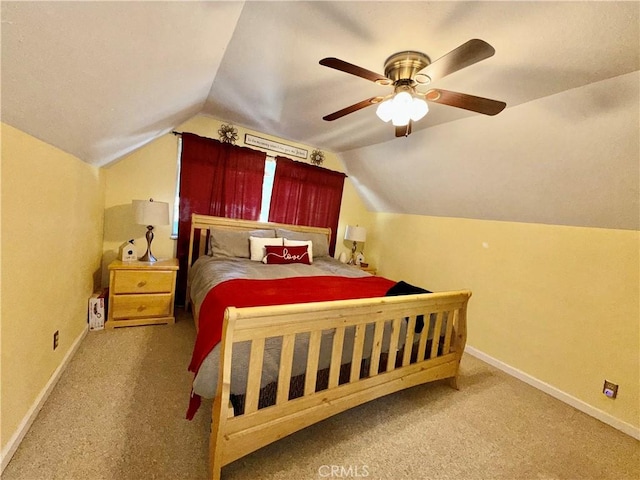 9312 Mountain Meadow Rd, Shingletown, CA 96088 - bedroom featuring vaulted ceiling, carpet flooring, and ceiling fan