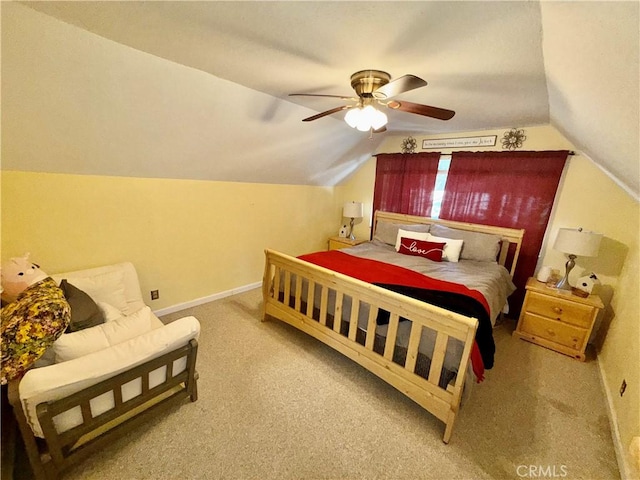 9312 Mountain Meadow Rd, Shingletown, CA 96088 - carpeted bedroom with vaulted ceiling and ceiling fan