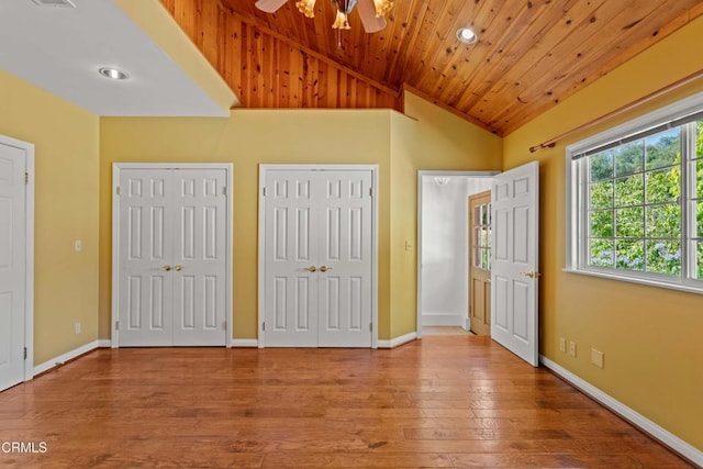 2000 Morongo Dr, Camarillo, CA 93012 - unfurnished bedroom featuring vaulted ceiling, multiple closets, wood ceiling, wood finished floors, and recessed lighting
