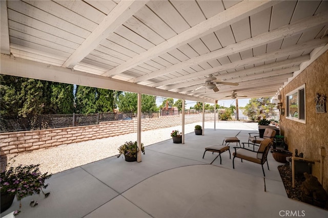 19082 Tecumseh Rd, Apple Valley, CA 92307 - fenced backyard with ceiling fan and a patio
