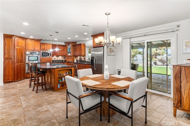 19082 Tecumseh Rd, Apple Valley, CA 92307 - dining room featuring a chandelier and recessed lighting