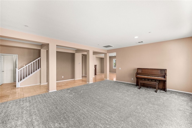 1909 Crystal Cove Ct, Redlands, CA 92374 - tiled living room with stairway and carpet floors