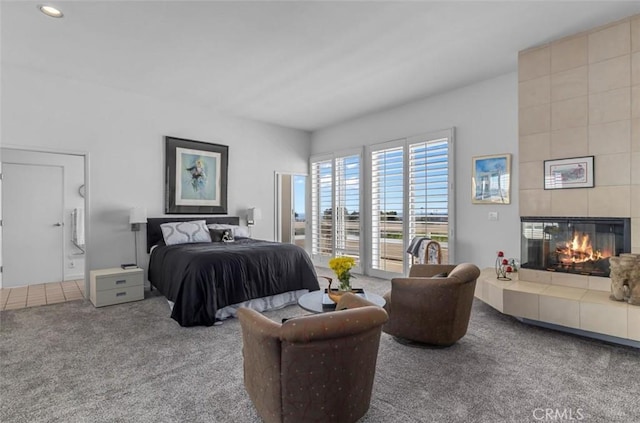 425 Via El Chico, Redondo Beach, CA 90277 - bedroom featuring carpet floors, a tiled fireplace, and recessed lighting