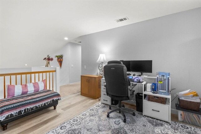 32110 Camino Herencia, Temecula, CA 92592 - office with light wood-style flooring, lofted ceiling, and recessed lighting