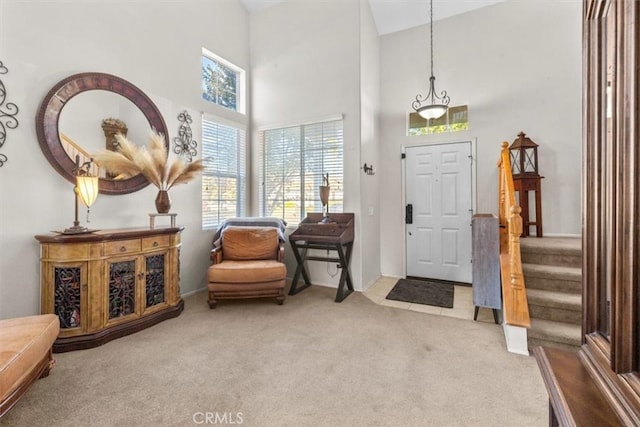 32110 Camino Herencia, Temecula, CA 92592 - carpeted foyer entrance with a high ceiling and stairs