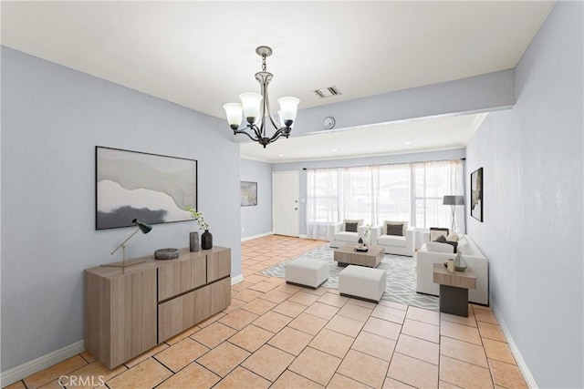 11244 Broadmead St, South El Monte, CA 91733 - living area with a chandelier and light tile patterned floors