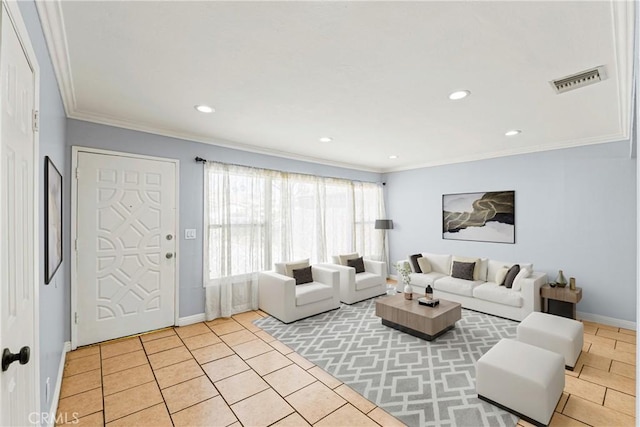 11244 Broadmead St, South El Monte, CA 91733 - living area with crown molding, recessed lighting, and light tile patterned floors